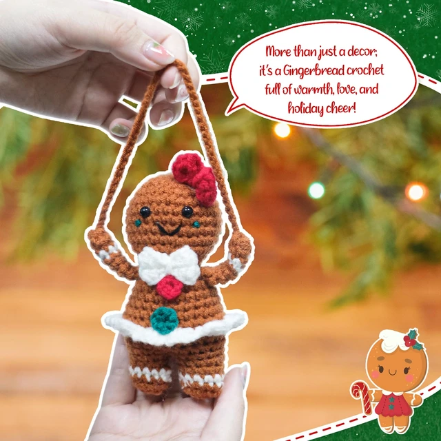 Alt view image 2 of 7 - Gingerbread Christmas Decorations Crochet - Gingerbread Girl Emotional Support Crochet - Teen Girl Gifts Trendy Stuff, Stocking Stuffers Gifts for Teen Girls Daughter Granddaughter Kids Friend