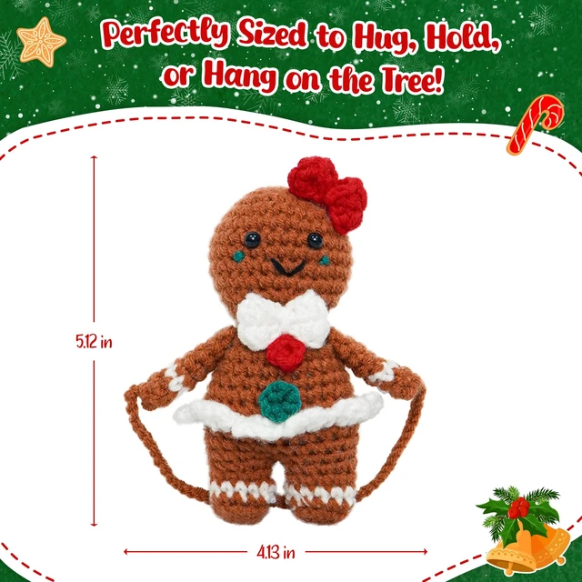 Alt view image 3 of 7 - Gingerbread Christmas Decorations Crochet - Gingerbread Girl Emotional Support Crochet - Teen Girl Gifts Trendy Stuff, Stocking Stuffers Gifts for Teen Girls Daughter Granddaughter Kids Friend