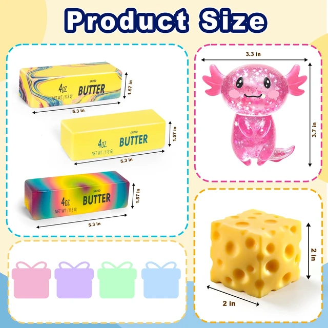 Alt view image 6 of 7 - Squishy Toy Set,Each Set Contains 1 Squishy Blind Box,Cheese Squishy and Butter Squeeze Toy, Calming Anxiety Gifts for Kids & Adults