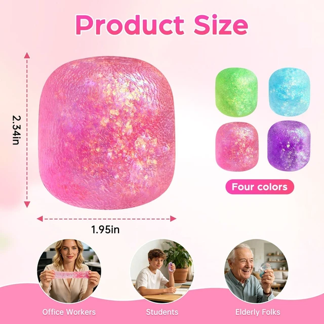 Alt view image 2 of 7 - Squishy, Sugar Slow Rising Squishy Fidget Toys, Glitter Textured Sensory Squeeze Stress Balls, Anxiety Relief Fidget Toys for Kids and Adults Birthday Easter Party Favor Gifts(Pink)