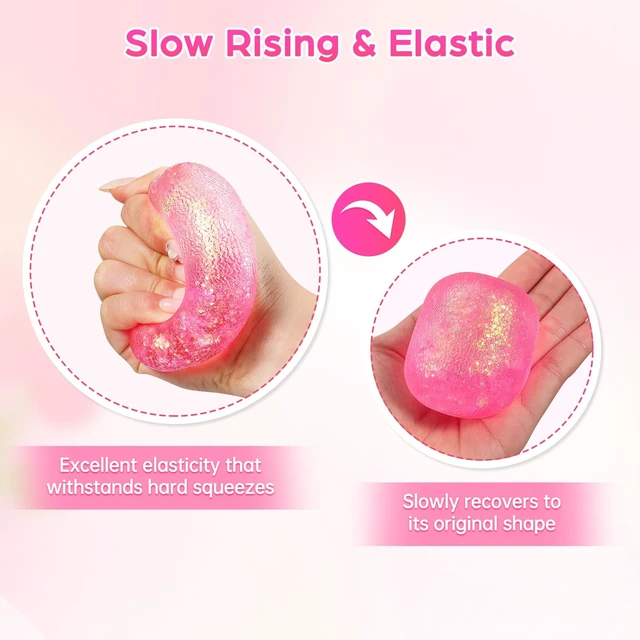 Alt view image 3 of 7 - Squishy, Sugar Slow Rising Squishy Fidget Toys, Glitter Textured Sensory Squeeze Stress Balls, Anxiety Relief Fidget Toys for Kids and Adults Birthday Easter Party Favor Gifts(Pink)