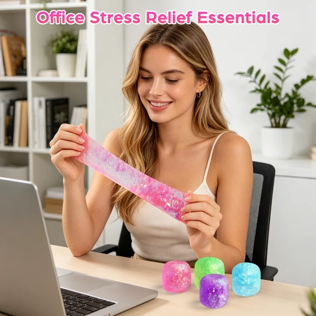 Alt view image 6 of 7 - Squishy, Sugar Slow Rising Squishy Fidget Toys, Glitter Textured Sensory Squeeze Stress Balls, Anxiety Relief Fidget Toys for Kids and Adults Birthday Easter Party Favor Gifts(Pink)