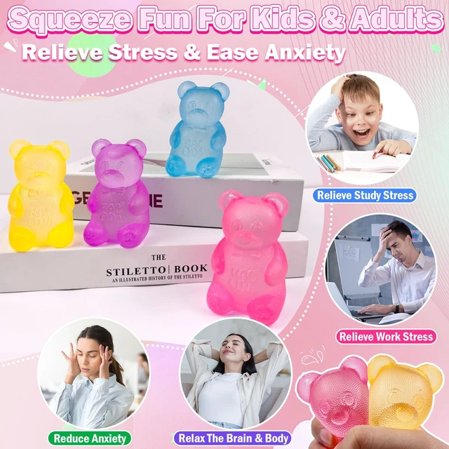 Alt view image 3 of 6 - Bear & Sugar Ball Designs, Anxiety Relief & Focus Toy, Maltose Filled Squeeze Toys for Sensory PlaySensory Fidget Toys for Adults, Kids, Slow Rising Squishy Stress Ball ( Pink)
