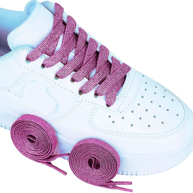 Alt view image 2 of 7 - 2 Pairs Flat Glitter Shiny Metallic Shoe Laces for Sneakers, 2/5" Wide Sequin Athletic Shoelaces Pink 47 inch(120cm)