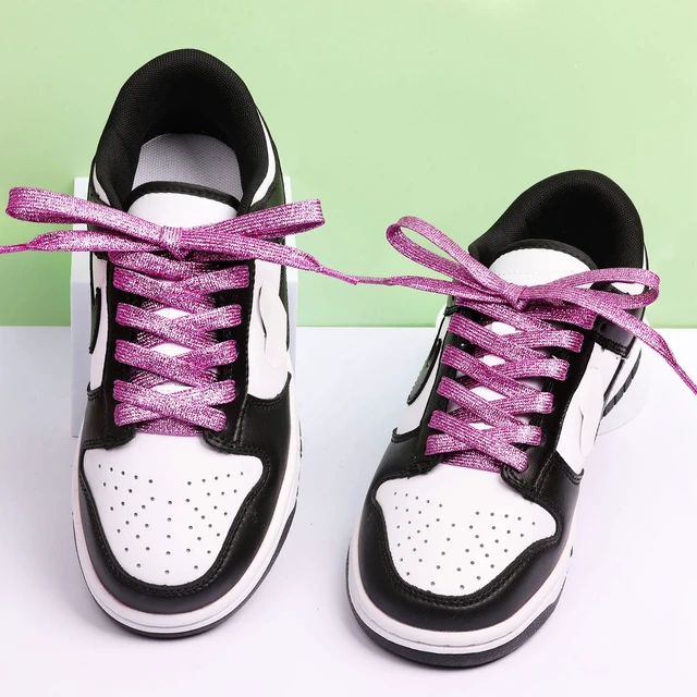 Alt view image 3 of 7 - 2 Pairs Flat Glitter Shiny Metallic Shoe Laces for Sneakers, 2/5" Wide Sequin Athletic Shoelaces Pink 47 inch(120cm)
