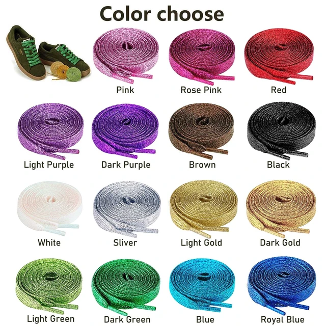 Alt view image 4 of 7 - 2 Pairs Flat Glitter Shiny Metallic Shoe Laces for Sneakers, 2/5" Wide Sequin Athletic Shoelaces Pink 47 inch(120cm)