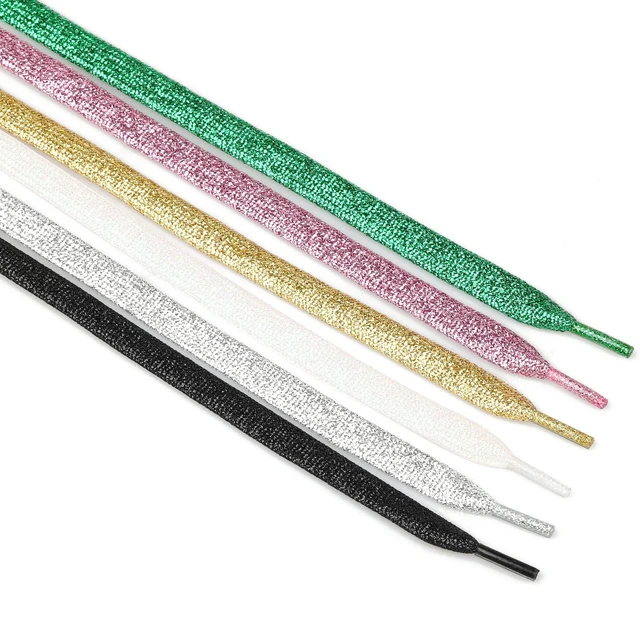 Alt view image 5 of 7 - 2 Pairs Flat Glitter Shiny Metallic Shoe Laces for Sneakers, 2/5" Wide Sequin Athletic Shoelaces Pink 47 inch(120cm)