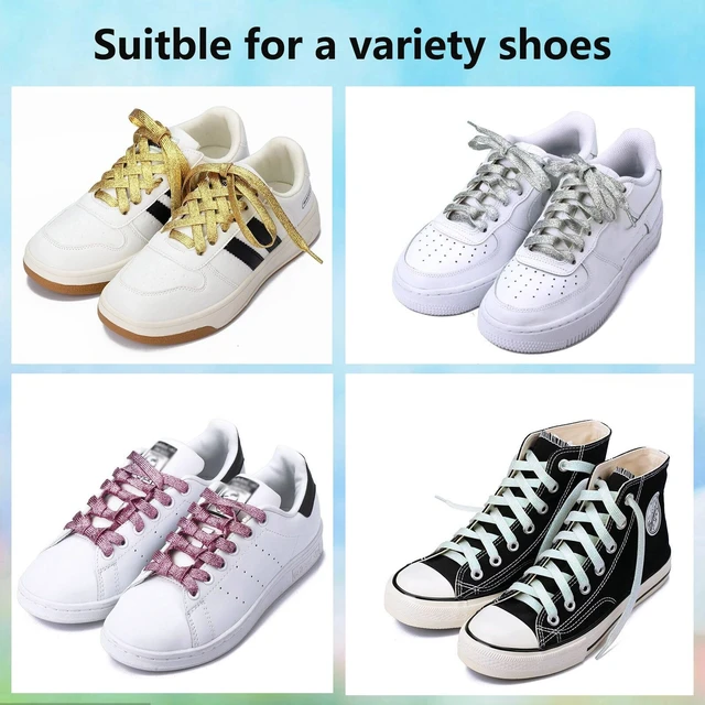Alt view image 6 of 7 - 2 Pairs Flat Glitter Shiny Metallic Shoe Laces for Sneakers, 2/5" Wide Sequin Athletic Shoelaces Pink 47 inch(120cm)