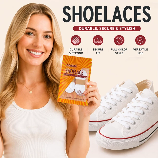 Alt view image 7 of 7 - 5/16" Double Layer Flat Shoelaces - Non-Slip, No-Fray, No-Pilling, 21 Colors & 14 Sizes, Universal Fit for Sneakers Boots Dress Shoes, White 54"(137cm)