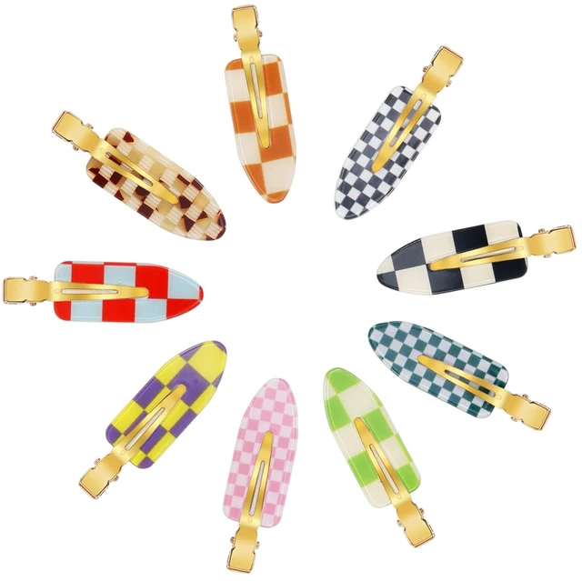 Main image of 9PCS No Bend Checkerboard Creaseless Hair Clips for Makeup Women | No Crease Curl Pins, Acrylic Resin Cute Flat Clip, Colorful Bang Seamless Duckbill Hair Barrette for Hairstyle Accessories
