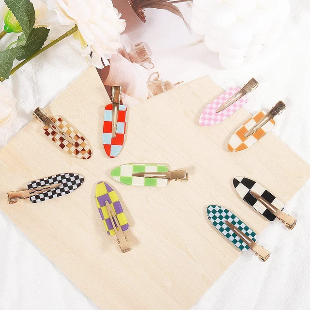 Alt view image 4 of 6 - 9PCS No Bend Checkerboard Creaseless Hair Clips for Makeup Women | No Crease Curl Pins, Acrylic Resin Cute Flat Clip, Colorful Bang Seamless Duckbill Hair Barrette for Hairstyle Accessories