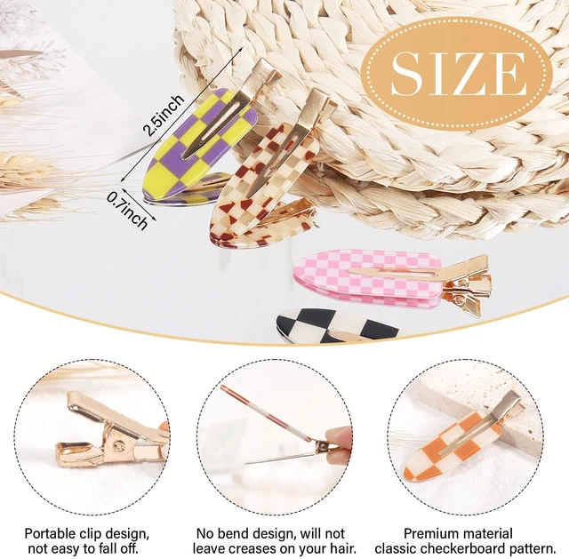 Alt view image 6 of 6 - 9PCS No Bend Checkerboard Creaseless Hair Clips for Makeup Women | No Crease Curl Pins, Acrylic Resin Cute Flat Clip, Colorful Bang Seamless Duckbill Hair Barrette for Hairstyle Accessories