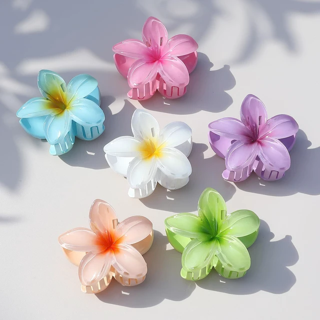 Alt view image 2 of 7 - Flower Hair Clips for Women 6 Pcs Hawaiian Large Claw Clips Plumeria Medium Hair Claw Clips for Thick Thin Hair Hibiscus Tropical Beach Hair Accessories for Women Girls and Girls (PS)