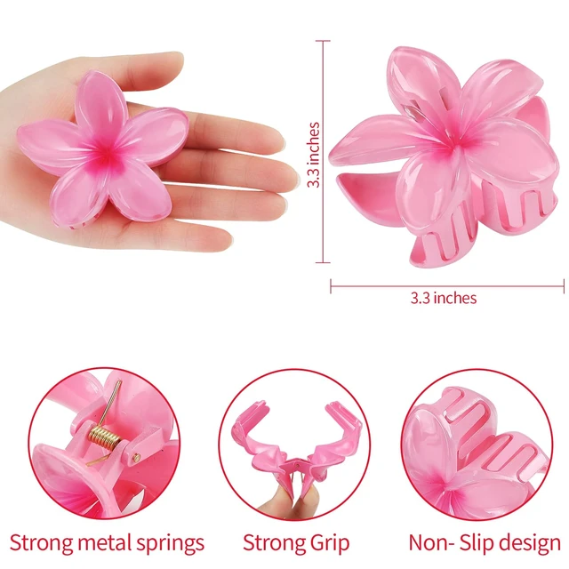 Alt view image 3 of 7 - Flower Hair Clips for Women 6 Pcs Hawaiian Large Claw Clips Plumeria Medium Hair Claw Clips for Thick Thin Hair Hibiscus Tropical Beach Hair Accessories for Women Girls and Girls (PS)