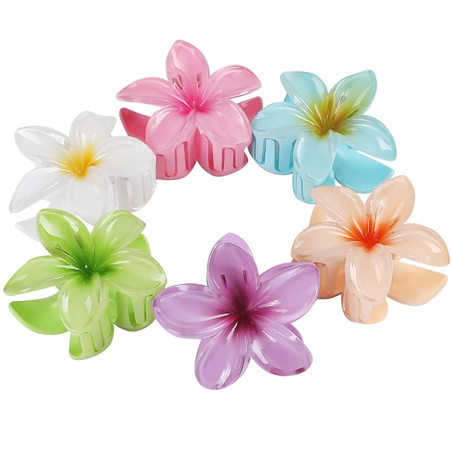 Alt view image 4 of 7 - Flower Hair Clips for Women 6 Pcs Hawaiian Large Claw Clips Plumeria Medium Hair Claw Clips for Thick Thin Hair Hibiscus Tropical Beach Hair Accessories for Women Girls and Girls (PS)