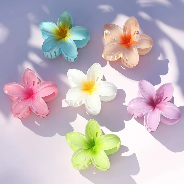 Alt view image 5 of 7 - Flower Hair Clips for Women 6 Pcs Hawaiian Large Claw Clips Plumeria Medium Hair Claw Clips for Thick Thin Hair Hibiscus Tropical Beach Hair Accessories for Women Girls and Girls (PS)