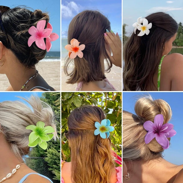 Alt view image 7 of 7 - Flower Hair Clips for Women 6 Pcs Hawaiian Large Claw Clips Plumeria Medium Hair Claw Clips for Thick Thin Hair Hibiscus Tropical Beach Hair Accessories for Women Girls and Girls (PS)
