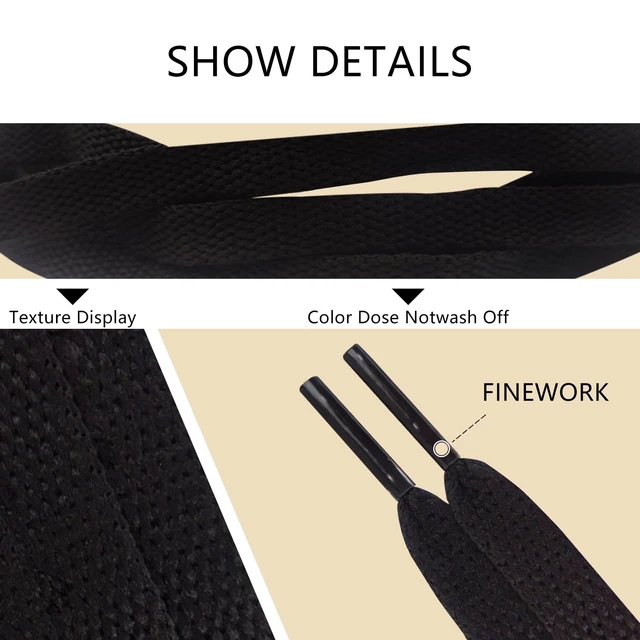 Alt view image 3 of 4 - 120cm/47inch Flat Shoe Laces for Sneakers, Sturdy Polyester with Non-Fray Tips, Ideal for Various Wear and Bags, Black