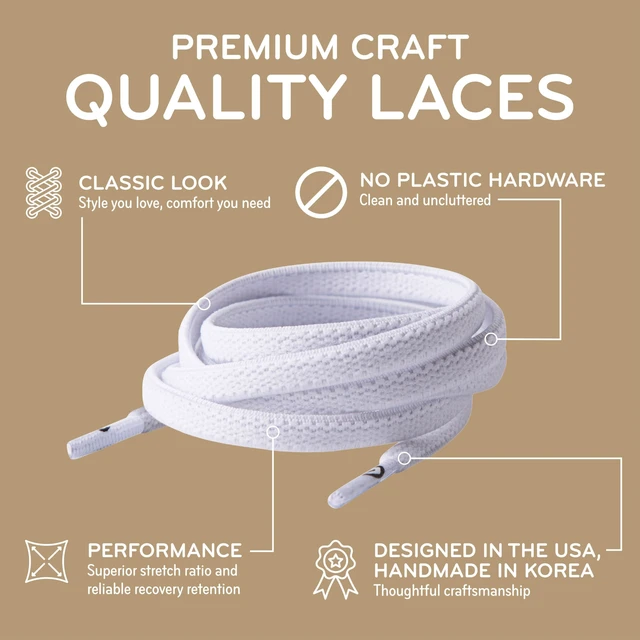 Alt view image 7 of 7 - Flat Elastic Stretch Shoelaces, White, 55 in | Tie once for a no-tie slip-on. Stretchy, elastic laces that stay secure all day for sneakers, kids, adults and running.