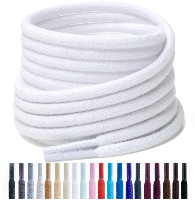 Main image of round cotton shoe laces for sneakers, 4 mm laces White 90 | 2 pairs anti-slip round laces for athletic shoes, boots