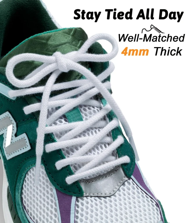 Alt view image 3 of 7 - round cotton shoe laces for sneakers, 4 mm laces White 90 | 2 pairs anti-slip round laces for athletic shoes, boots