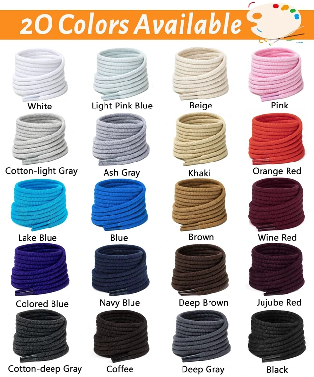 Alt view image 7 of 7 - round cotton shoe laces for sneakers, 4 mm laces White 90 | 2 pairs anti-slip round laces for athletic shoes, boots