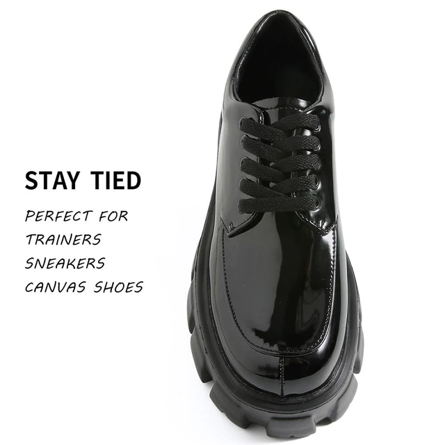Alt view image 3 of 7 - 59" Flat Black Shoe Laces for Sneakers, Black Shoelaces for Sneakers | 1 Pair 8mm 150 cm Men Women Replacement Shoe Strings, Cordones para Tenis, Tennis Running Gym Athletic Black Shoe Strings