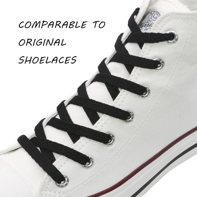 Alt view image 2 of 7 - 59" Flat Black Shoe Laces for Sneakers, Black Shoelaces for Sneakers | 1 Pair 8mm 150 cm Men Women Replacement Shoe Strings, Cordones para Tenis, Tennis Running Gym Athletic Black Shoe Strings