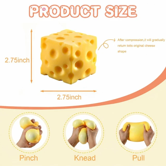 Alt view image 2 of 6 - Cheese Squishy Stress Relief Toy,Soft Slow Rising Sensory Food Fidget Toy,Cute Squeeze Stress Balls for Adults,Anxiety Relief Calming Fidget for Office Home Travel