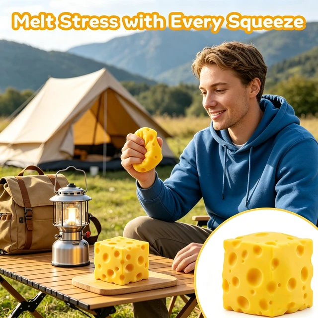 Alt view image 5 of 6 - Cheese Squishy Stress Relief Toy,Soft Slow Rising Sensory Food Fidget Toy,Cute Squeeze Stress Balls for Adults,Anxiety Relief Calming Fidget for Office Home Travel