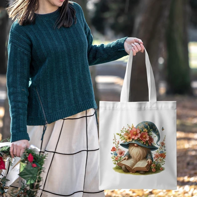 Alt view image 2 of 5 - Tote Bag for Women Gnomes Gifts Reusable Grocery Bags | Cute Floral Beach Bag, Shopping Bags for Girl Bestie Mom Daughter Christmas Thanksgiving Birthday Friendship