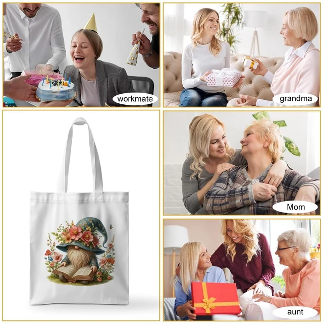 Alt view image 5 of 5 - Tote Bag for Women Gnomes Gifts Reusable Grocery Bags | Cute Floral Beach Bag, Shopping Bags for Girl Bestie Mom Daughter Christmas Thanksgiving Birthday Friendship