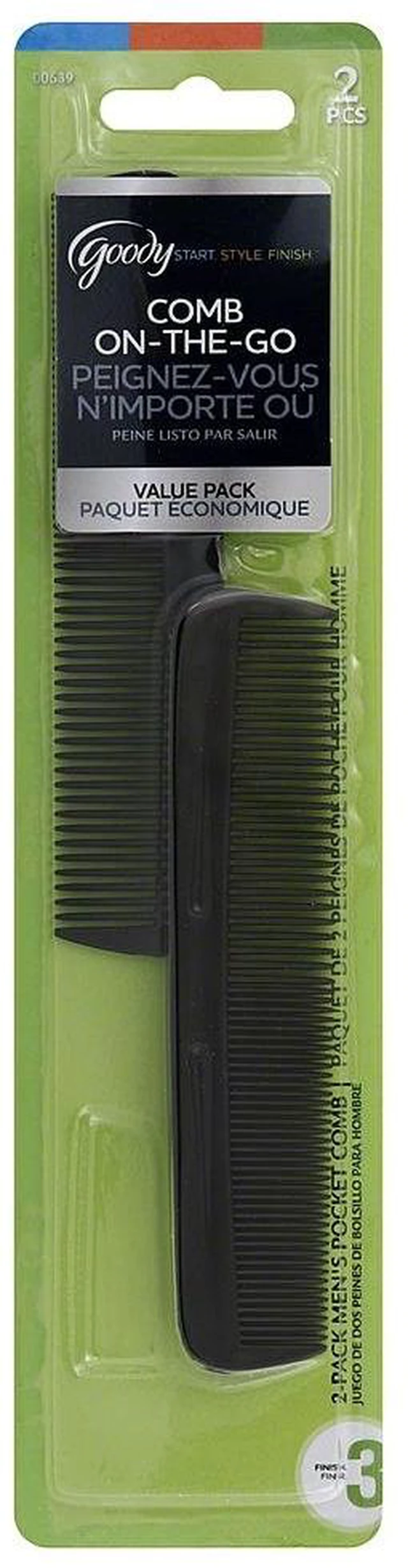 Main image of Men's Pocket Comb, Black, 2 Count