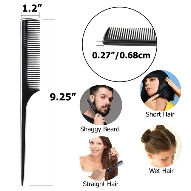 Alt view image 2 of 7 - 4 Pack Rat Tail Comb 9.25 Inch Fine Tooth Hair Comb for Parting, Sectioning, Teasing & Styling, Long Tail Handle, Heat Resistant Hairdresser Barber Salon Comb for Women Men, Black & Brown