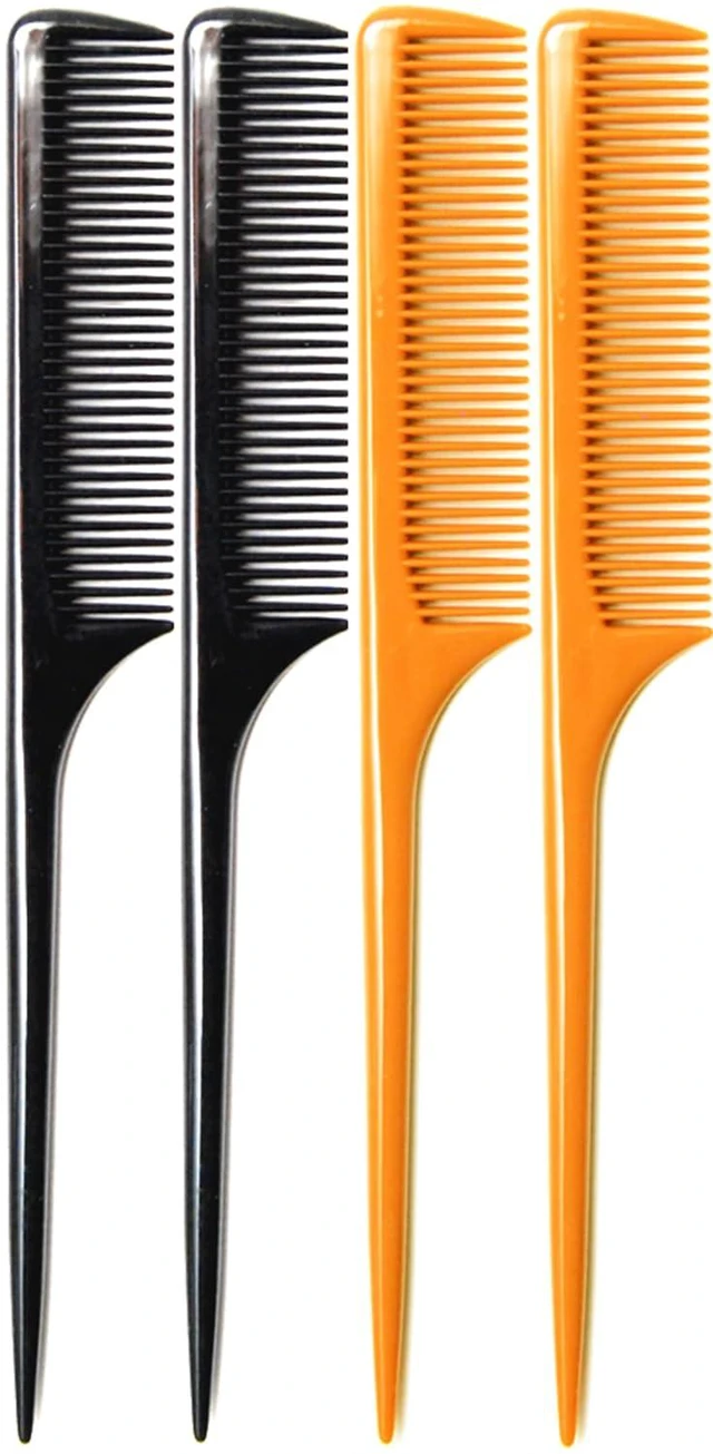 Main image of 4 Pack Rat Tail Comb 9.25 Inch Fine Tooth Hair Comb for Parting, Sectioning, Teasing & Styling, Long Tail Handle, Heat Resistant Hairdresser Barber Salon Comb for Women Men, Black & Brown