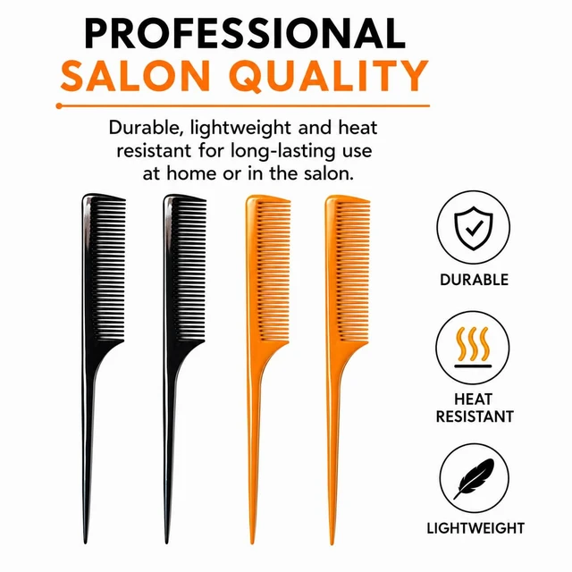 Alt view image 4 of 7 - 4 Pack Rat Tail Comb 9.25 Inch Fine Tooth Hair Comb for Parting, Sectioning, Teasing & Styling, Long Tail Handle, Heat Resistant Hairdresser Barber Salon Comb for Women Men, Black & Brown