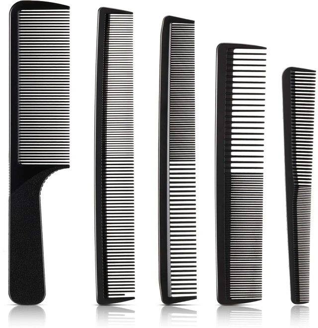 Main image of 5 Pieces Hair Cutting Combs Set, Carbon Fine Teeth, Classic Combs | Fine Teeth Carbon Hairbrush Set,Anti Static Heat Resistant Hairdressing Salon Tapered Hairbrush for Men Women