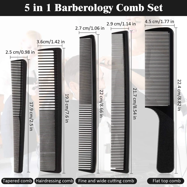 Alt view image 2 of 7 - 5 Pieces Hair Cutting Combs Set, Carbon Fine Teeth, Classic Combs | Fine Teeth Carbon Hairbrush Set,Anti Static Heat Resistant Hairdressing Salon Tapered Hairbrush for Men Women