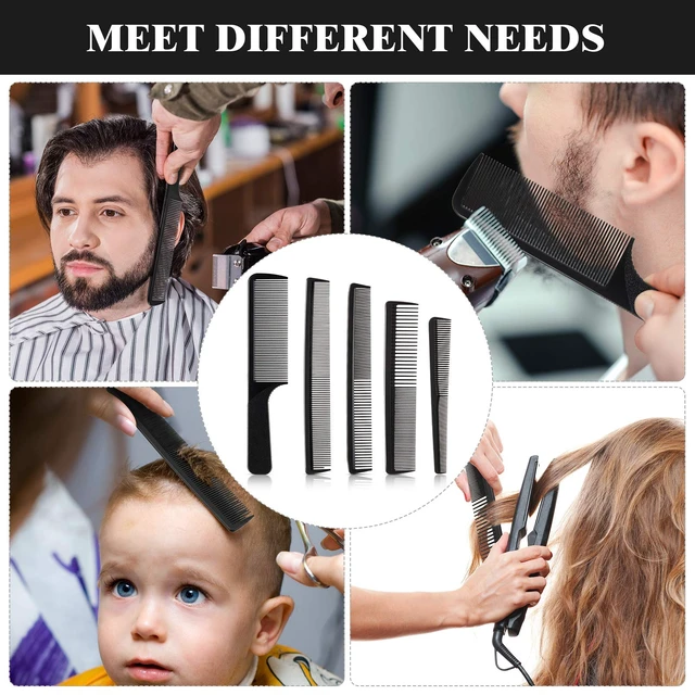 Alt view image 6 of 7 - 5 Pieces Hair Cutting Combs Set, Carbon Fine Teeth, Classic Combs | Fine Teeth Carbon Hairbrush Set,Anti Static Heat Resistant Hairdressing Salon Tapered Hairbrush for Men Women