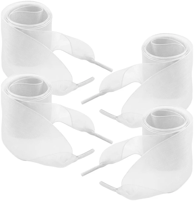Main image of 4 Pairs White Organza Sheer Ribbon Shoelaces 4cm 120cm for Women | Sheer Organza Fabric, Lightweight Drape, Luminous Sheen, 4-Pair Value Pack, Wide 4cm Width, Creative Tying