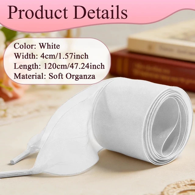 Alt view image 2 of 7 - 4 Pairs White Organza Sheer Ribbon Shoelaces 4cm 120cm for Women | Sheer Organza Fabric, Lightweight Drape, Luminous Sheen, 4-Pair Value Pack, Wide 4cm Width, Creative Tying