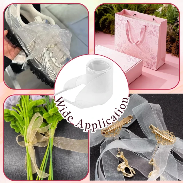 Alt view image 4 of 7 - 4 Pairs White Organza Sheer Ribbon Shoelaces 4cm 120cm for Women | Sheer Organza Fabric, Lightweight Drape, Luminous Sheen, 4-Pair Value Pack, Wide 4cm Width, Creative Tying