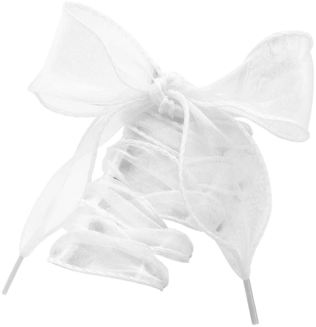 Main image of Flat Sheer Shoe Laces: 2 Pairs 63 Inch White Snow Yarn Shoelaces | 4CM/1.57'' Wide, Fishtail Rolled Design, Cute Organza Shoe Strings, for Wedding Sneakers