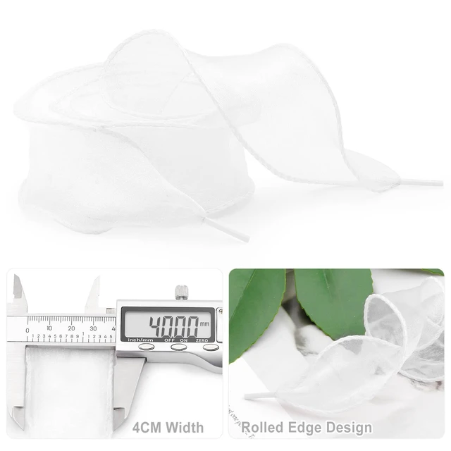 Alt view image 3 of 7 - Flat Sheer Shoe Laces: 2 Pairs 63 Inch White Snow Yarn Shoelaces | 4CM/1.57'' Wide, Fishtail Rolled Design, Cute Organza Shoe Strings, for Wedding Sneakers