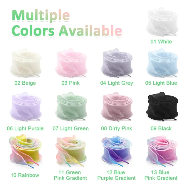 Alt view image 5 of 7 - Flat Sheer Shoe Laces: 2 Pairs 63 Inch White Snow Yarn Shoelaces | 4CM/1.57'' Wide, Fishtail Rolled Design, Cute Organza Shoe Strings, for Wedding Sneakers