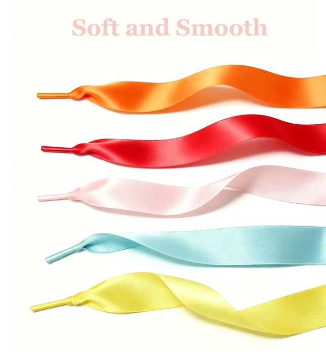 Alt view image 4 of 6 - Satin Ribbon ShoeLaces for Women 3/4" Wide Flat Colorful Shoelaces for Sneakers 47 Inch Long Black