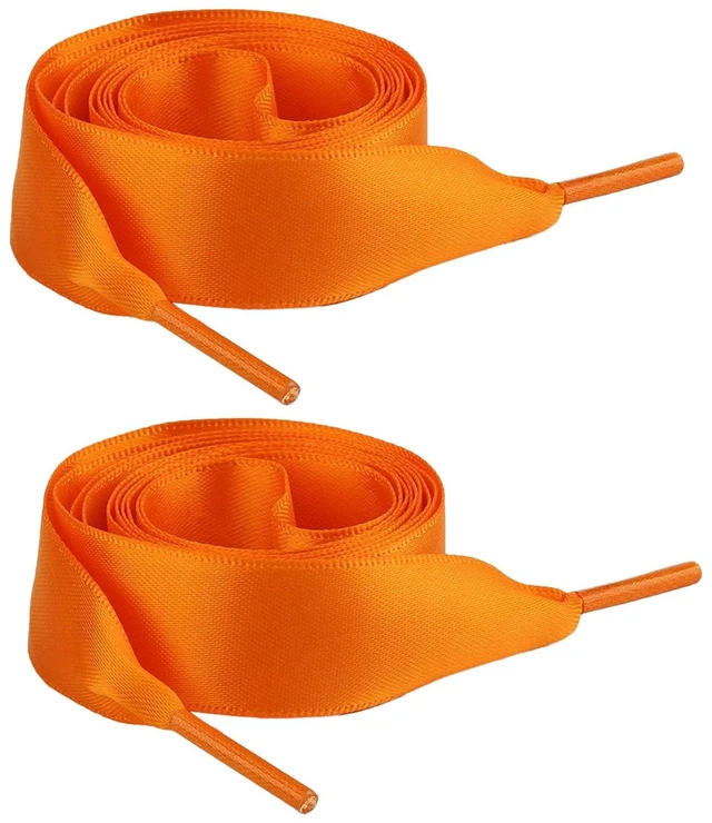 Main image of Wide Satin Ribbon Shoelaces, Orange, 3/4" Polyester | Flat Laces, Decorative Shoe Strings, Women's Footwear, Elegant and Smooth Finish