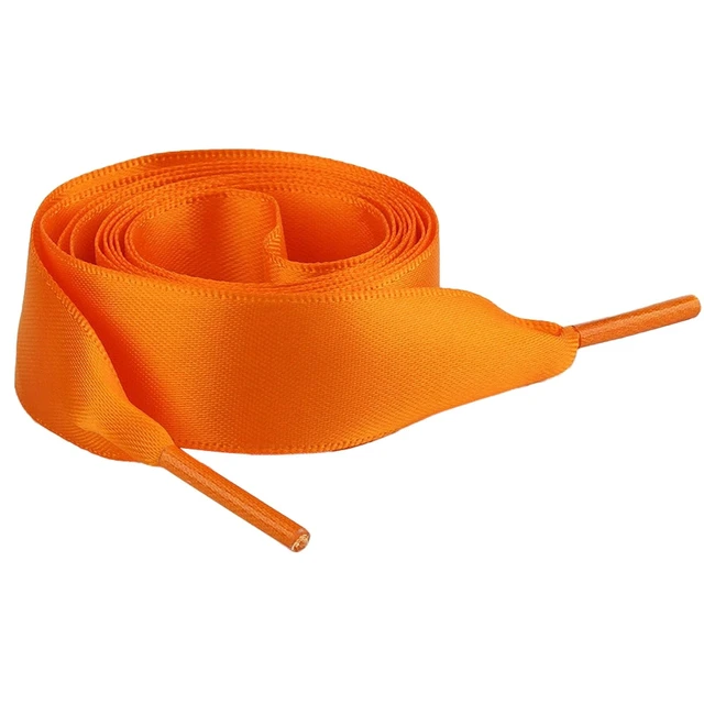 Alt view image 2 of 5 - Wide Satin Ribbon Shoelaces, Orange, 3/4" Polyester | Flat Laces, Decorative Shoe Strings, Women's Footwear, Elegant and Smooth Finish