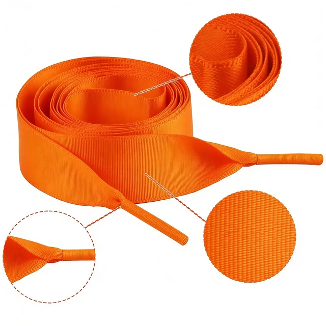 Alt view image 4 of 5 - Wide Satin Ribbon Shoelaces, Orange, 3/4" Polyester | Flat Laces, Decorative Shoe Strings, Women's Footwear, Elegant and Smooth Finish