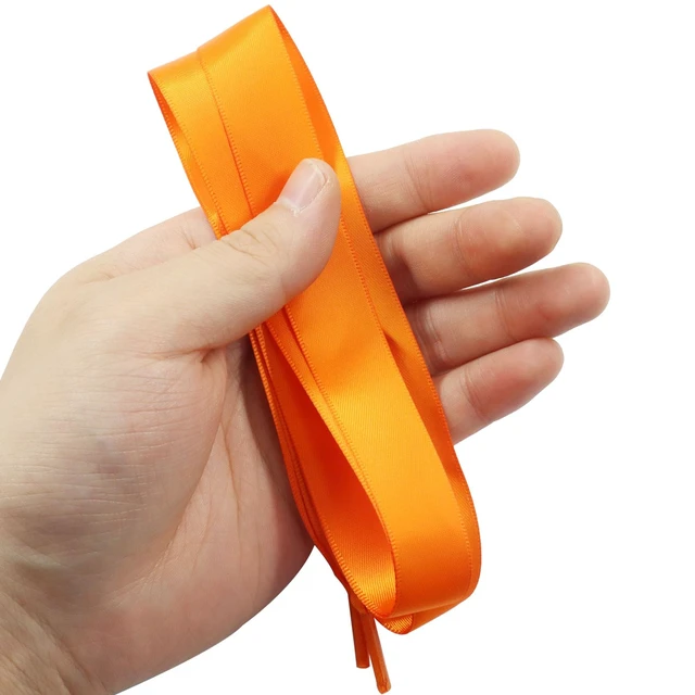 Alt view image 5 of 5 - Wide Satin Ribbon Shoelaces, Orange, 3/4" Polyester | Flat Laces, Decorative Shoe Strings, Women's Footwear, Elegant and Smooth Finish